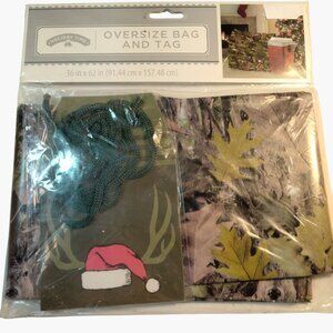 Camouflage Leaf Print Gift Bag Large Oversize Santa Hat  Tag  36X62 Hunter